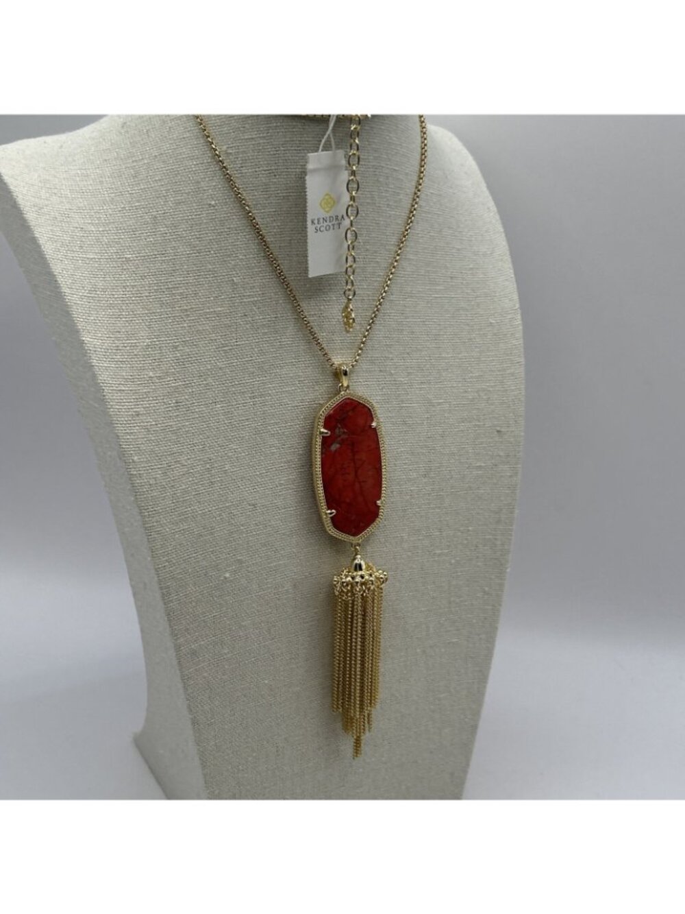 Kendra Scott Rayne Long Pendant Necklace in Bright Red Gold Plated New NWT Boho - Picture 14 of 16